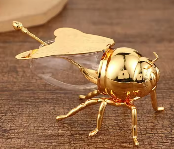 Bee Shape Honey Container with Spoon Ornament Spice Seasoning Jar Home Kitchen Tool