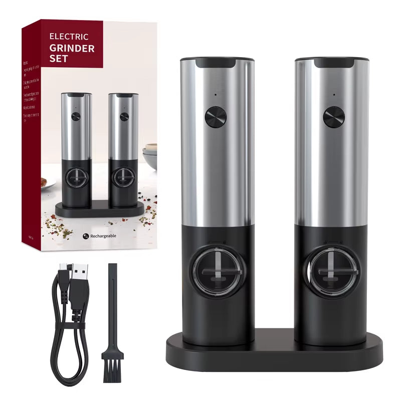 1/2Pcs Automatic Pepper Grinder Salt and Pepper Grinder USB Rechargeable Adjustable Coarseness Spice Mill for Kitchen Tool