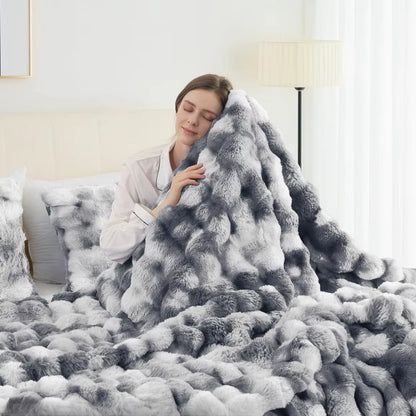 1Pc Faux Rabbit Fleece Blanket - Weighted 6 Lbs Faux Rabbit Fleece Blanket - Bedspread Cozy Soft Best Blanket for US