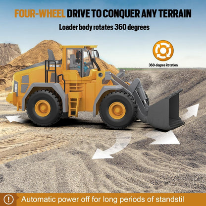 Remote Control Loader, 9-Channel Remote Control Loader Toy with Metal Shovel, 2.4Ghz Remote Control Engineering Vehicle, Ideal Gift for Boys Aged 6-11