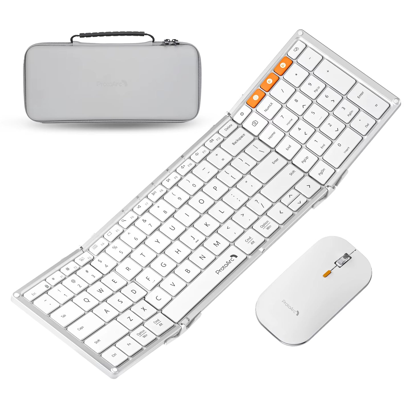 XKM01 Tri-Fold Bluetooth Wireless Keyboard and Mouse Combo Protable Slim 2.4G Full Size 105 Key Foldable Keyboards