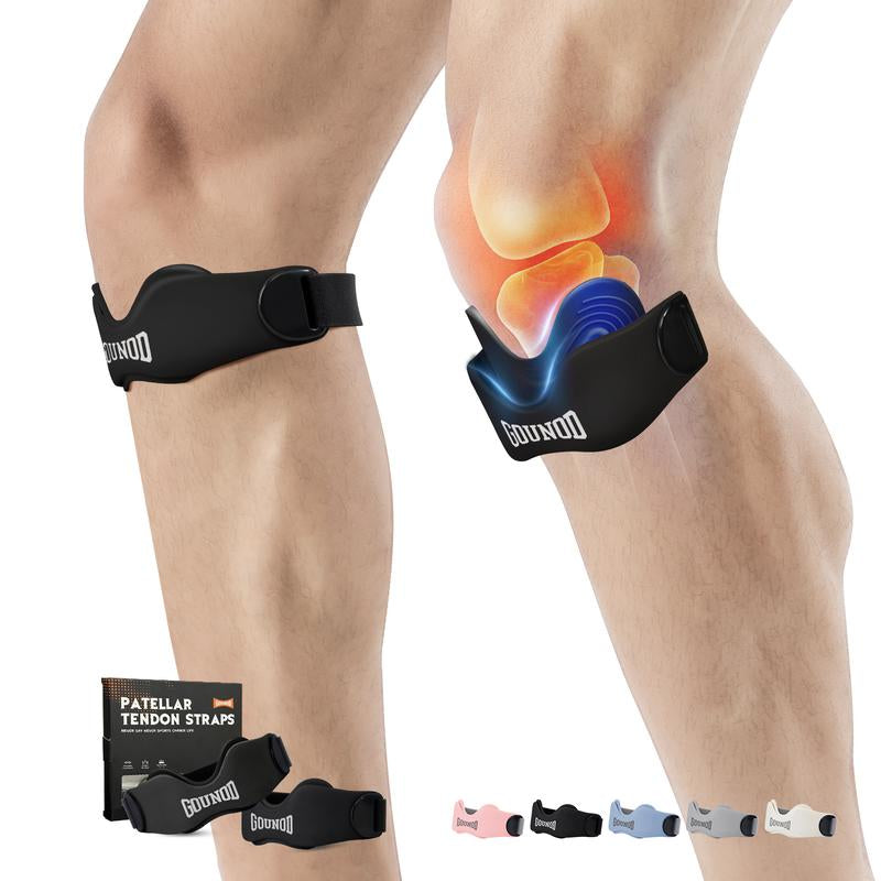 GOUNOD Patella Knee Strap with Dual Thickened Silicone Pads – Adjustable Non-Slip Knee Brace for Pain Relief, Tendonitis, Jumper’S Knee, Running, Basketball, Volleyball, Squats – Unisex Knee Support for Men & Women