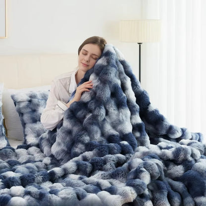 1Pc Faux Rabbit Fleece Blanket - Weighted 6 Lbs Faux Rabbit Fleece Blanket - Bedspread Cozy Soft Best Blanket for US