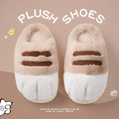 Winter Warm Slipper Women Home Fuzzy Cat Paw Claw Fur Plush Indoor Lazy Female Thermal Furry House Shoe Funny Flat Flip Flop