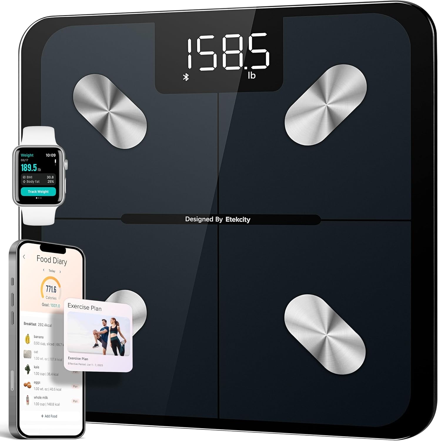 Smart Scale for Body Weight, Bathroom Digital Weighing Scale with BMI, Body Fat, Muscle Mass, Accurate Bluetooth Home User Health Equipment Sync Apps