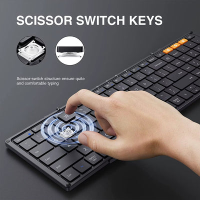 Folding Keyboards with Numeric Keypad Bluetooth Wireless Portable Silm Full-Sizet Foldable Keyboard for Travel Computer PC Ipad