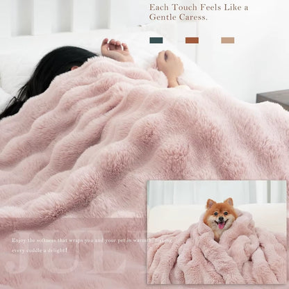 1Pc Faux Rabbit Fleece Blanket - Weighted 6 Lbs Faux Rabbit Fleece Blanket - Bedspread Cozy Soft Best Blanket for US