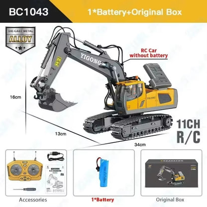 Remote Control Excavator Toy for Kids -2.4Ghz RC Construction Vehicle Truck Toy with Alloy Metal Cap, Light&Sound