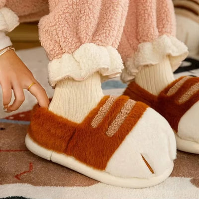 Winter Warm Slipper Women Home Fuzzy Cat Paw Claw Fur Plush Indoor Lazy Female Thermal Furry House Shoe Funny Flat Flip Flop