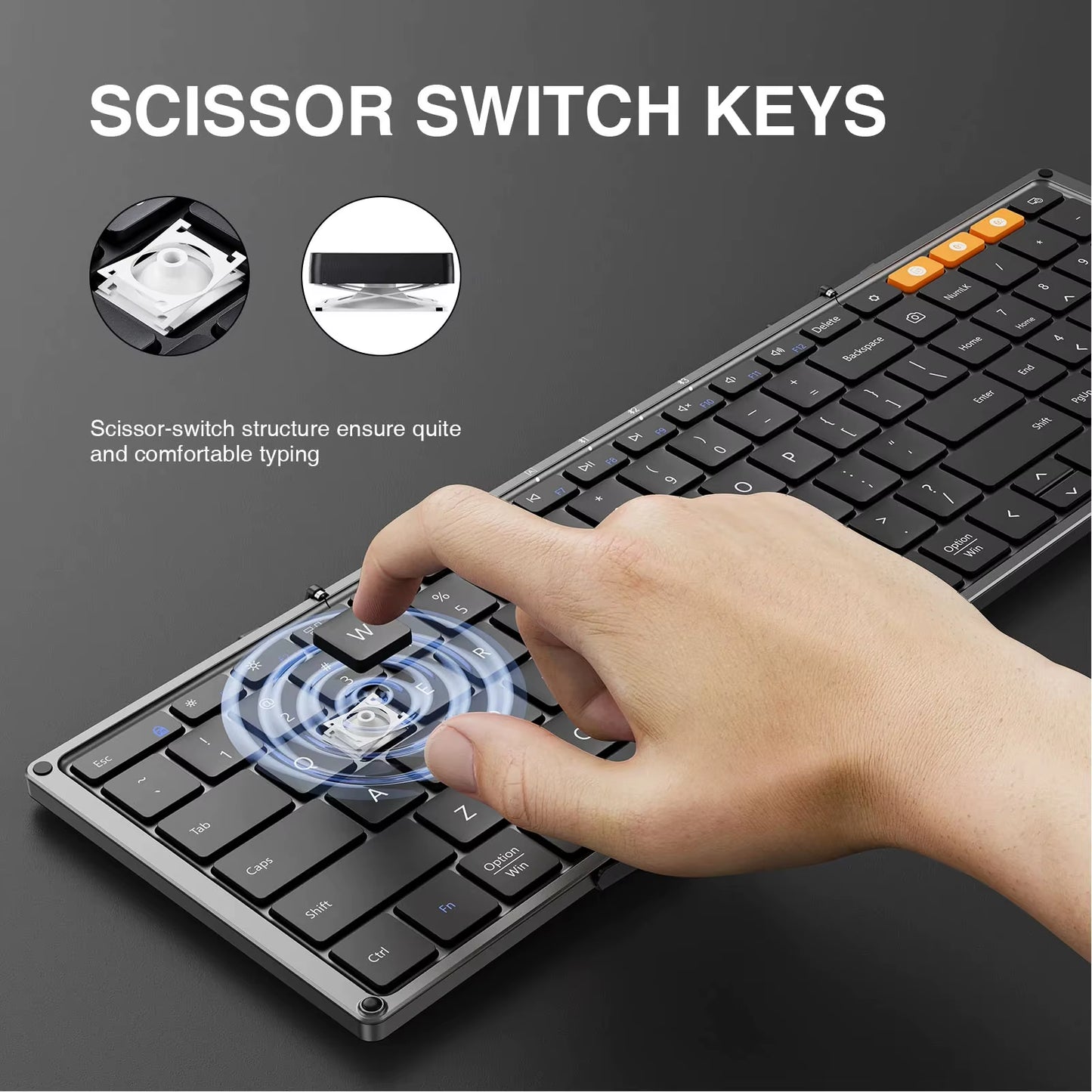 XKM01 Tri-Fold Bluetooth Wireless Keyboard and Mouse Combo Protable Slim 2.4G Full Size 105 Key Foldable Keyboards