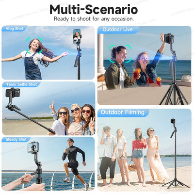 C17 AI Tracking Gimbal Cellphone Stand Extension Rod Selfie Stick Tripod 360° Auto Rotate for Smartphones Shooting Vlog