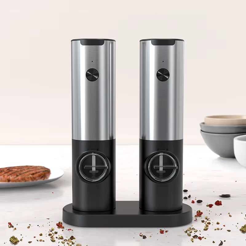 1/2Pcs Automatic Pepper Grinder Salt and Pepper Grinder USB Rechargeable Adjustable Coarseness Spice Mill for Kitchen Tool