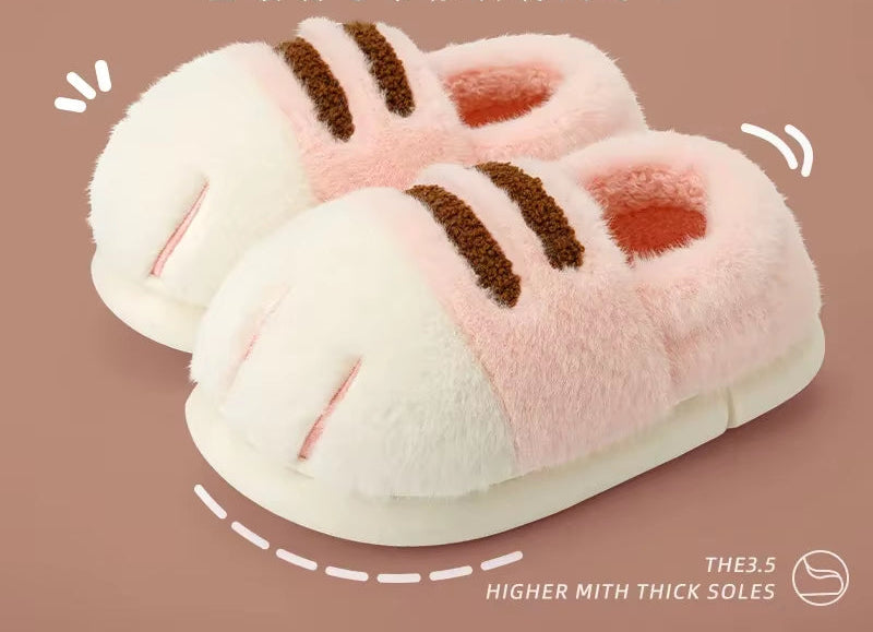 Winter Warm Slipper Women Home Fuzzy Cat Paw Claw Fur Plush Indoor Lazy Female Thermal Furry House Shoe Funny Flat Flip Flop
