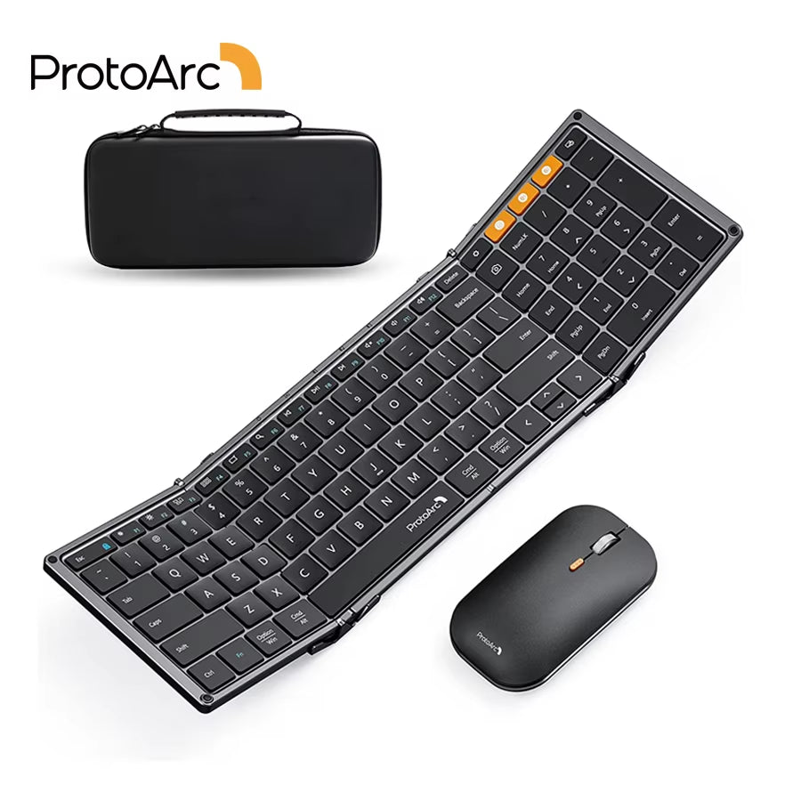 XKM01 Tri-Fold Bluetooth Wireless Keyboard and Mouse Combo Protable Slim 2.4G Full Size 105 Key Foldable Keyboards