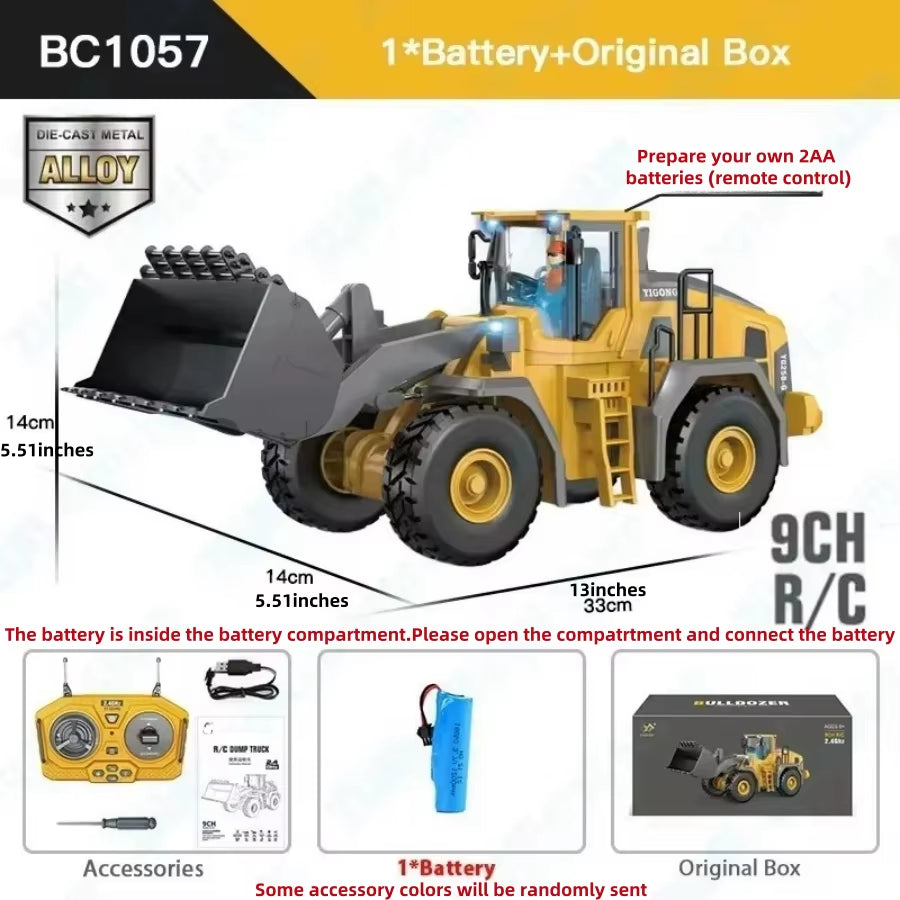 Remote Control Excavator Toy for Kids -2.4Ghz RC Construction Vehicle Truck Toy with Alloy Metal Cap, Light&Sound