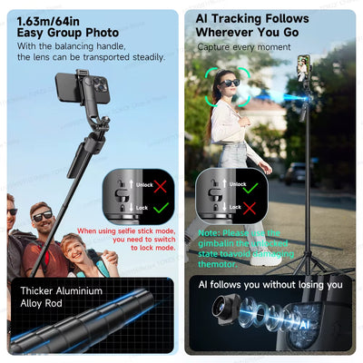 C17 AI Tracking Gimbal Cellphone Stand Extension Rod Selfie Stick Tripod 360° Auto Rotate for Smartphones Shooting Vlog