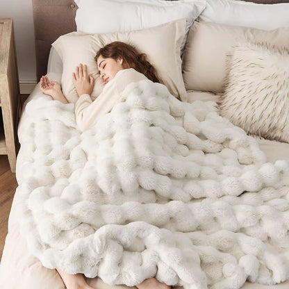 1Pc Faux Rabbit Fleece Blanket - Weighted 6 Lbs Faux Rabbit Fleece Blanket - Bedspread Cozy Soft Best Blanket for US