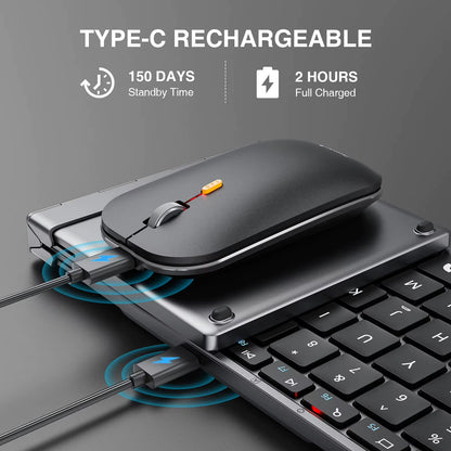 XKM01 Tri-Fold Bluetooth Wireless Keyboard and Mouse Combo Protable Slim 2.4G Full Size 105 Key Foldable Keyboards