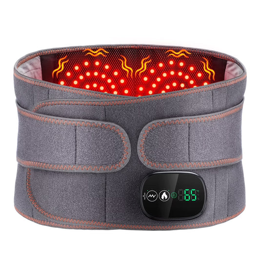 Cordless Heating Pad with Massager for Back,Portable Lower Back Massager Red Light Waist Belt 5000Mah 46*8 in Gray