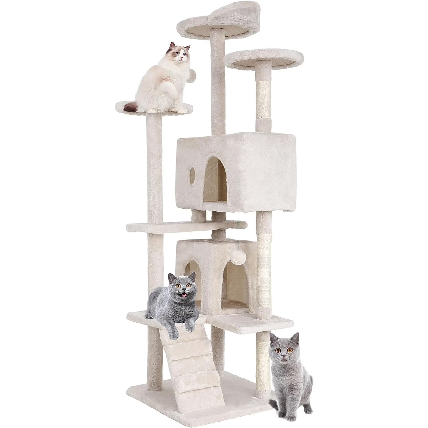 70In Cat Tree Tower with Funny Toys,Beige,Particleboard