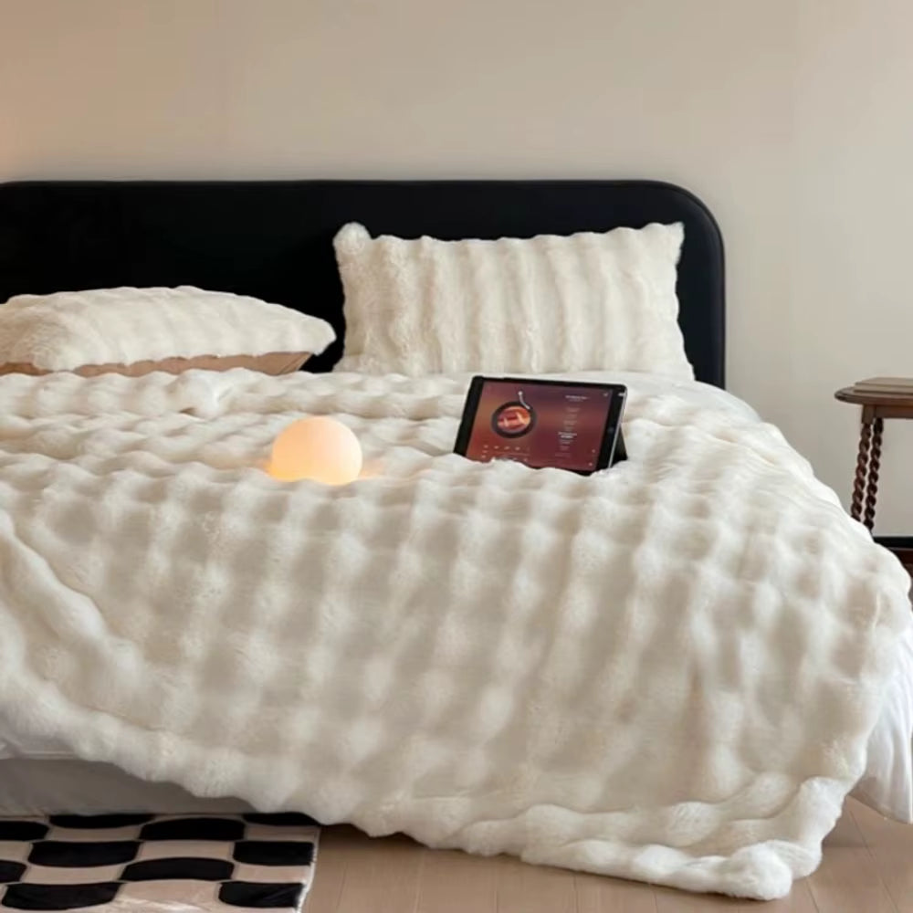 1Pc Faux Rabbit Fleece Blanket - Weighted 6 Lbs Faux Rabbit Fleece Blanket - Bedspread Cozy Soft Best Blanket for US