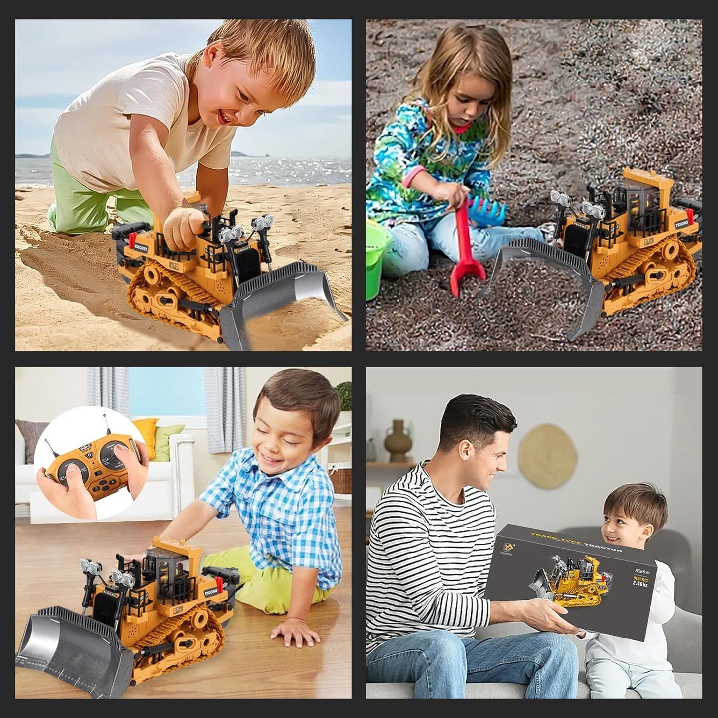 Remote-Controlled Bulldozer, a 9-Channel Toy Bulldozer, 2.4Ghz, with Lights and Sound Effects, Is the for Children Aged 6-11 and Up