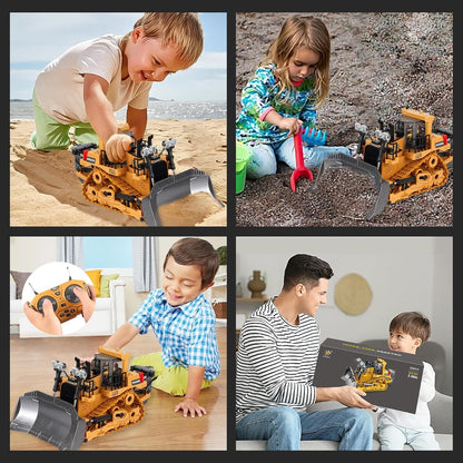 Remote-Controlled Bulldozer, a 9-Channel Toy Bulldozer, 2.4Ghz, with Lights and Sound Effects, Is the for Children Aged 6-11 and Up