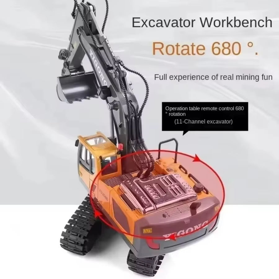 Remote Control Excavator Toy for Kids -2.4Ghz RC Construction Vehicle Truck Toy with Alloy Metal Cap, Light&Sound