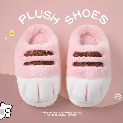 Winter Warm Slipper Women Home Fuzzy Cat Paw Claw Fur Plush Indoor Lazy Female Thermal Furry House Shoe Funny Flat Flip Flop