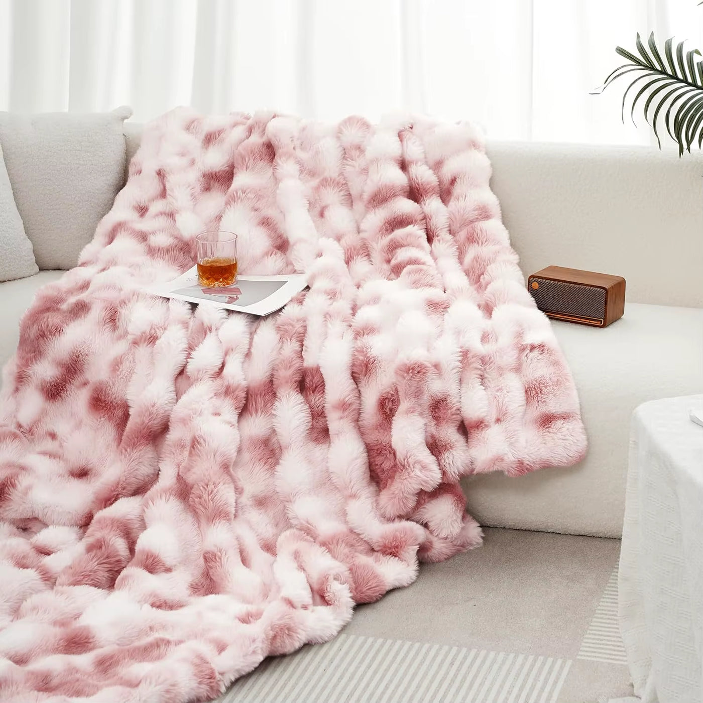 1Pc Faux Rabbit Fleece Blanket - Weighted 6 Lbs Faux Rabbit Fleece Blanket - Bedspread Cozy Soft Best Blanket for US